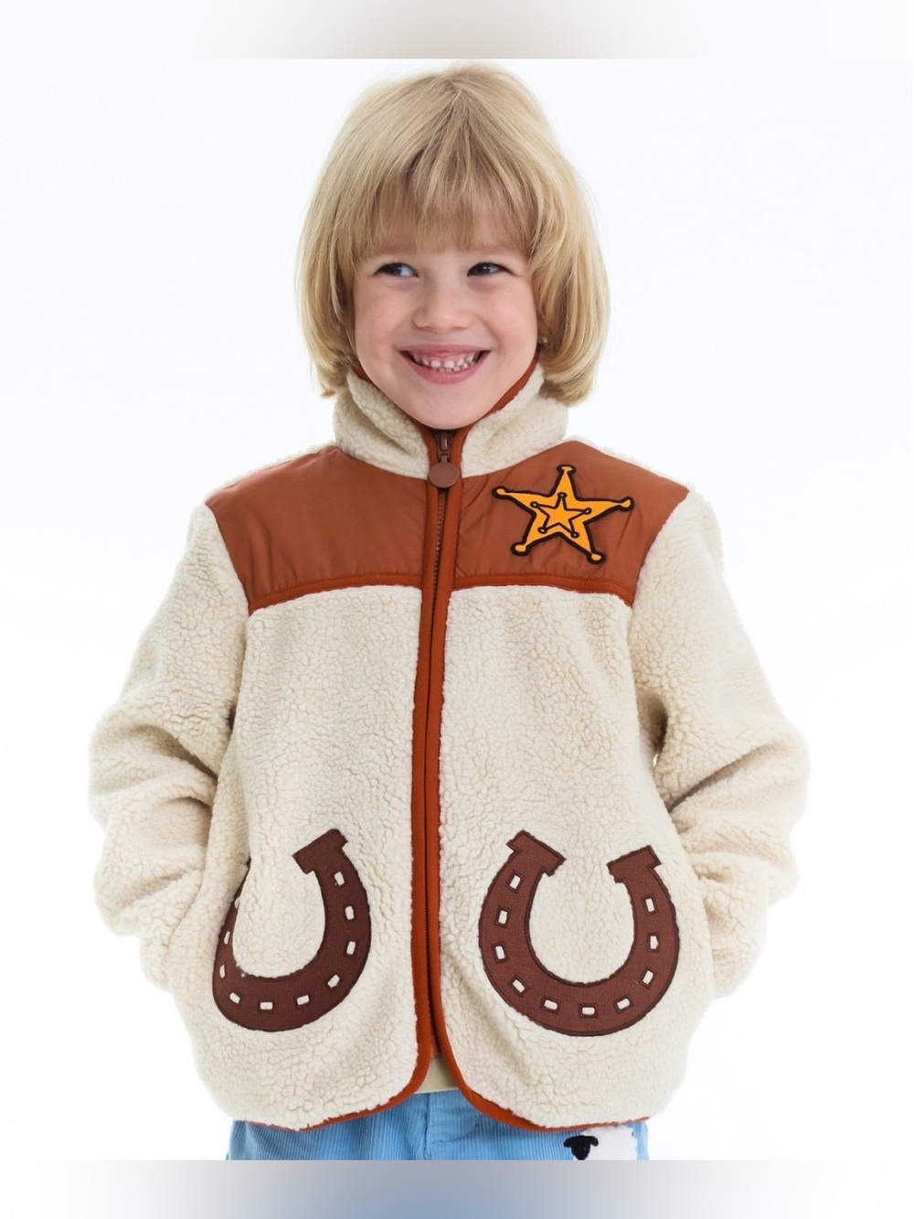 Stella McCartney Kids Sherpa Fleece Jacket 12M Western Sheriff Horseshoe Cream